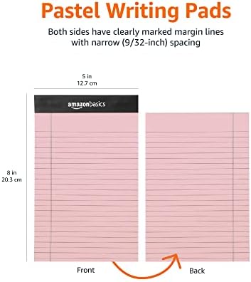 Amazon Basics Narrow Ruled Writing Pads, Perforated, 5" x 8", Multicolor, 6-Pack of 50 Sheets