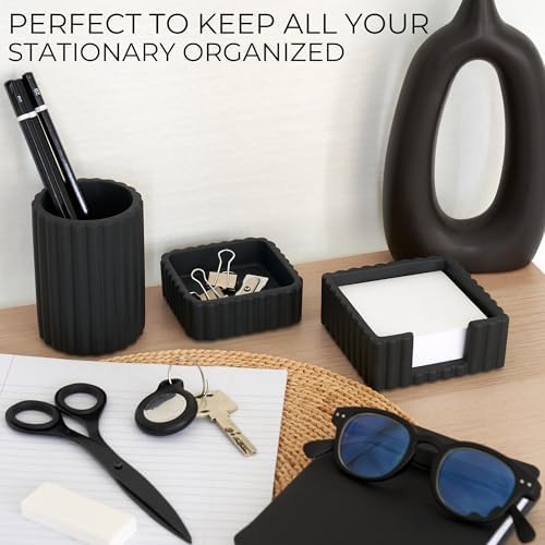 Modern Aesthetic Desk Accessories Set of 3 - Stylish Concrete Organizers