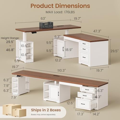 SEDETA Farmhouse L Shaped Standing Desk with Storage for Home Office, White