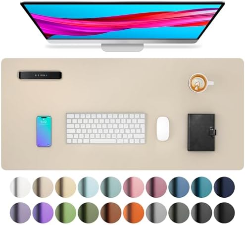 Aothia Non-Slip PU Leather Waterproof Laptop Desk Pad Protector, Blotter Mat, Writing and Mouse Pad for Office & Home, Beige, 23.6" x 13.7"