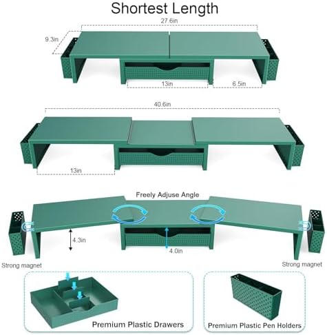 gianotter Dual Monitor Stand Riser With Drawer and 2 Pen Holders