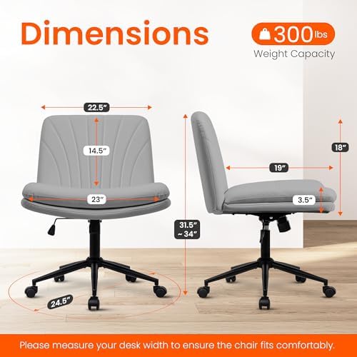 Orange Factory Criss Cross Chair, Wide Leather Vanity Desk Seat, Grey Pu