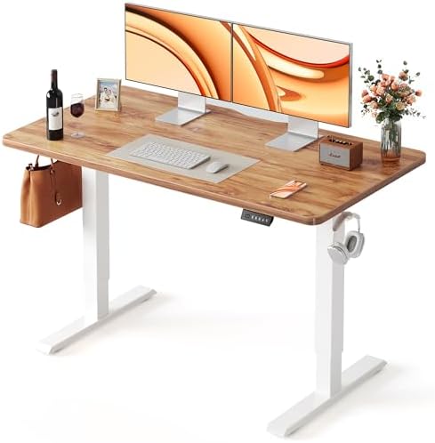 FEZIBO Standing Desk 55 × 24 Inch Electric Height Adjustable, Light Rustic