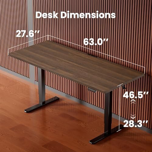 ErGear Height Adjustable Electric Standing Desk, 63 x 28 Inches Sit Stand up Desk, Memory Computer Home Office Desk, Dark Walnut