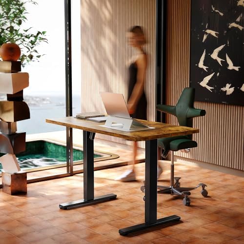 HUANUO 55x28 Inch Electric Standing Desk, Height Adjustable, Rustic Brown