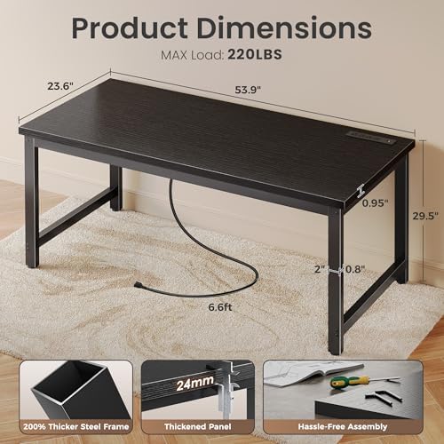 Huuger 55 x 24 inch Desk with Power Outlets & 0.95 Inch Thicker Desktop
