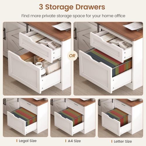 SEDETA Farmhouse L Shaped Executive Standing Desk with Storage Drawers