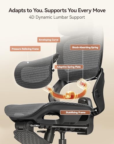 SIHOO B100 PRO Ergonomic Office Chair with Footrest, Mesh Office Chair with Adaptive Lumbar Support, Computer Chair with Wide Headrest, Desk Chair with 360° Rotatable Flip-Up Armrests, Jet Black