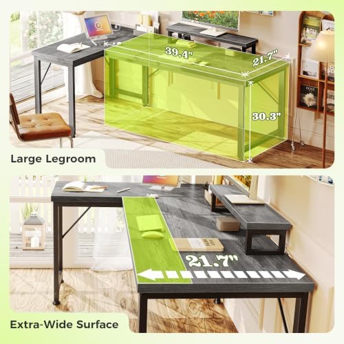 PRAISUN 53" L Shaped Computer Desk, Power Outlets, Monitor Stand, Grey