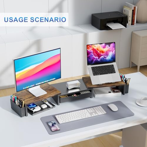 gianotter Dual Monitor Stand Riser With Drawer and 2 Pen Holders