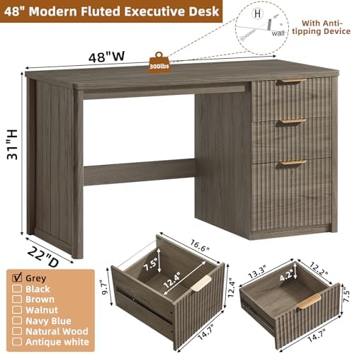 LEYAOYAO Office Desk 48" with 3 Drawers Storage File Cabinet
