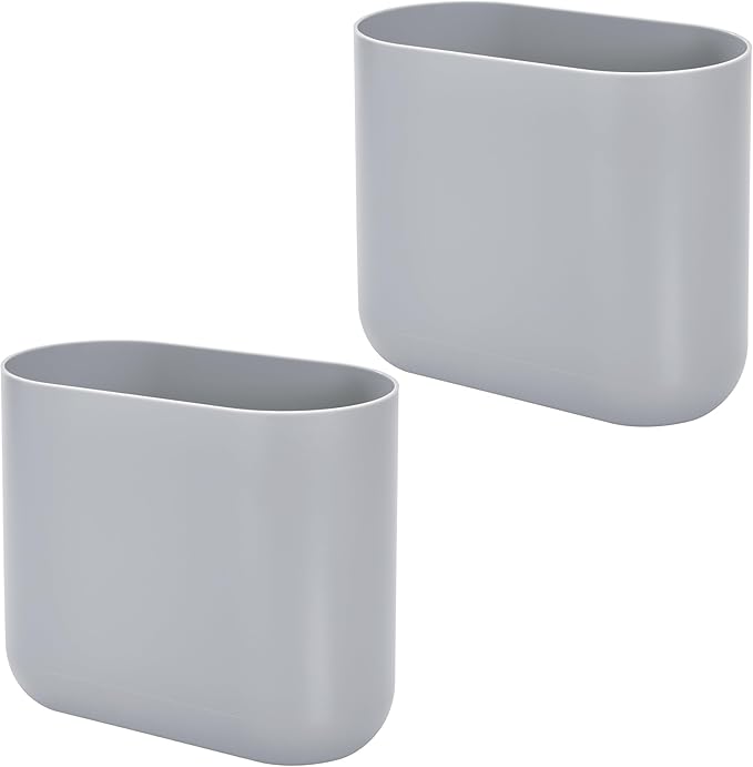 iDesign Small Oval Plastic Trash Ideal for Bathroom, Bedroom, or Office-Set of 2-Gray Waste Can