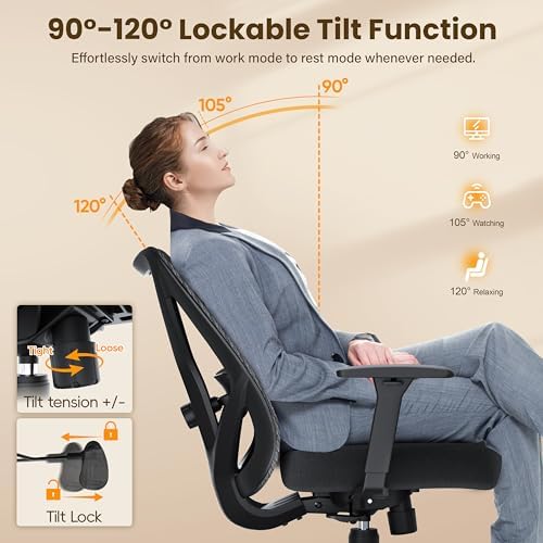 Ergonomic Office Chair, Mesh Computer Desk Chairs with BIFMA X5.1 Certified, Adjustable Lumbar Support, 3D Arm, Tilt Back, Wide Seat, Comfy Swivel Work Task Chair for Company and Home (Onyx Black)