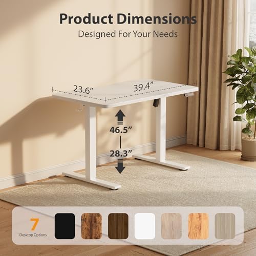 Cubiker Standing Desk, 40x24 Inches Sit Stand Home Office Desk, Electric Stand up Desk, Adjustable Desk with Splice Board, White Frame/White Top
