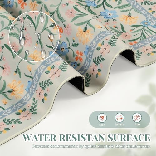iCasso Aesthetic Flower Mouse Pad,23.6x13.7in, Green Floral
