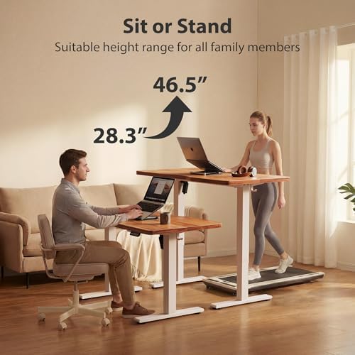 Cubiker Standing Desk, 55x24 Inches Sit Stand Home Office Desk, Electric Stand up Desk, Adjustable Desk with Splice Board, White Frame/Light Rustic Top