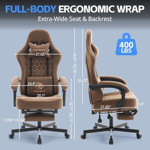 Desk Computer Gaming Chair - Ergonomic Game Office Chair with Extended Footrest and Massage Lumbar Support, Home Gamer Video Game Chairs with Spring Cushion for Adults (Pro Brown Leather)