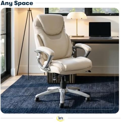 Serta Bryce Executive Office Chair - Ergonomic Computer DeskChair with Lumbar Technology - Adjustable Height - Memory Foam Body Pillows - 360° Swivel Rolling Base - Bonded Leather - Cream