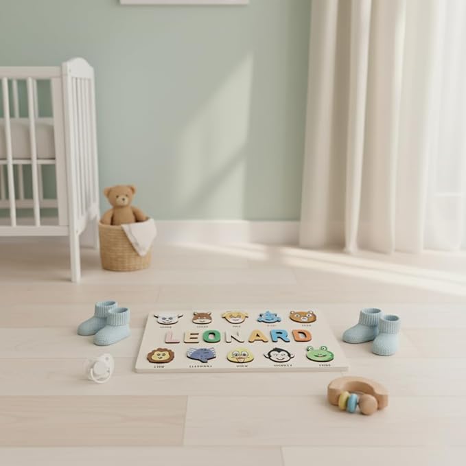 First Birthday Gifts for Boys Girls, Personalized Baby Gifts, Wooden Puzzles for Toddlers 1-3, Animal Toys for Toddlers 1-3, Customized Baby Gift, 1-2 Year Old Toys