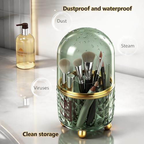 GOTOBA 360° Rotating Dust-Proof Multi-Purpose Storage Organizer - Perfect for Silverware, Utensils (Forks, Knives) & Makeup Brushes, Countertop Holder for Kitchen & Vanity