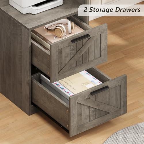 63" Farmhouse L Shaped Desk with Drawers & Printer Shelf for Home Office