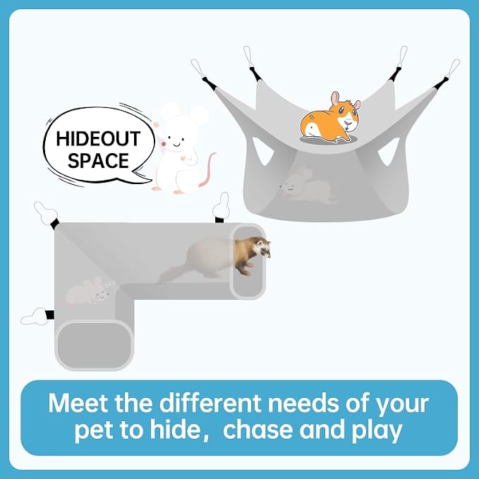 Guinea Pig Rat Ferret Hammock & Corner Tunnel for Small Animals - Hedgehog, Piggy, Chinchilla Hideout and Cage Accessories (Owl Design)