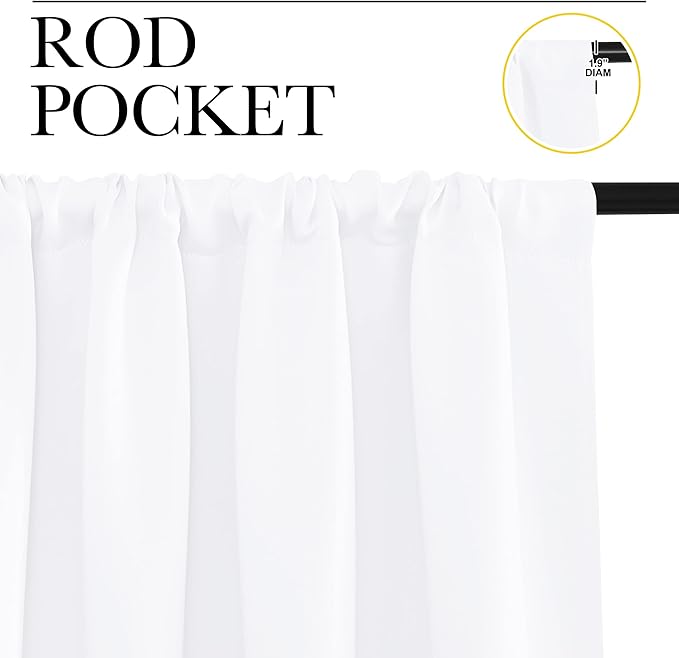 NICETOWN RV Curtains for Camper Windows, White Kitchen Window Drapes, Home Decoration Light Filtering for Small Window (34 Inches Wide by 40 Inches Long, 1 Pair)