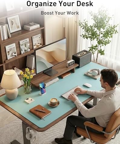 Aothia Faux Leather Desk Mat - Large Mouse Pad, Non-Slip PU Leather Blotter, Waterproof Writing Surface for Office and Home (Blue Topaz, 40" x 24")