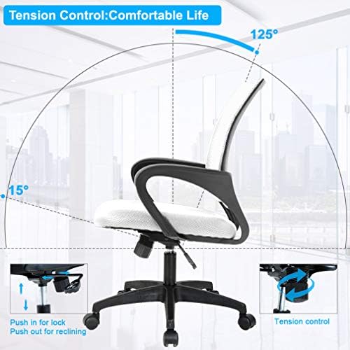 BestOffice | Ergonomic Office Chair | Mid-Back Swivel Desk Chair | Breathable Backrest & Lumbar Support | Adjustable Height | Sponge Seat | Rolling Wheels | White | for Adults & Women | Pack of 2