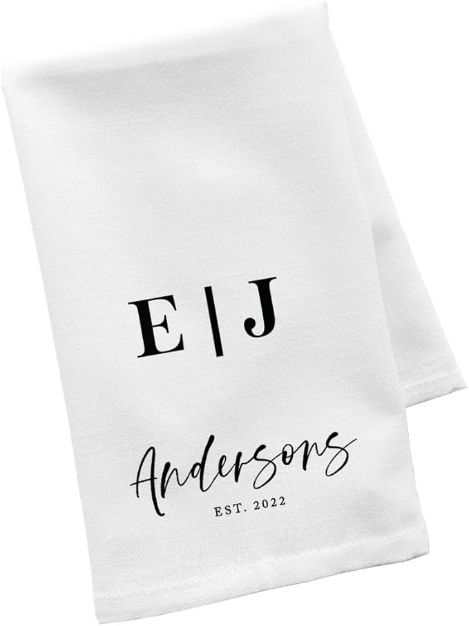 Andaz Press Personalized Kitchen Towel, Flour Sack Tea Towel, Couples Monogram Initials Last Name Custom Kitchen Gift, Wedding Housewarming for Couples, Bridal Shower Farmhouse