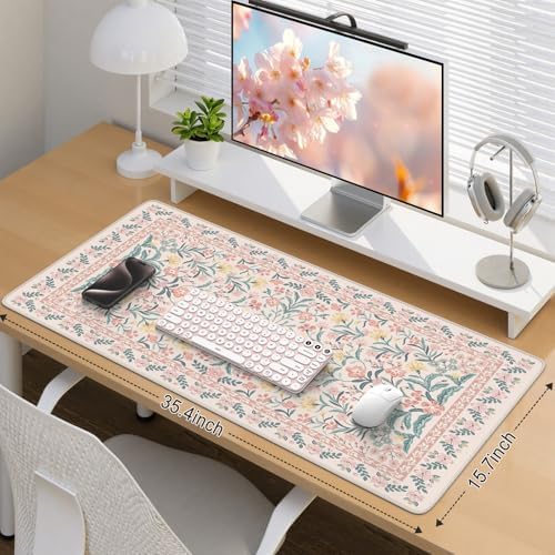 iCasso Desk Mat,Mouse Pad for Office Desk,35.4x15.7in,Pink Floral