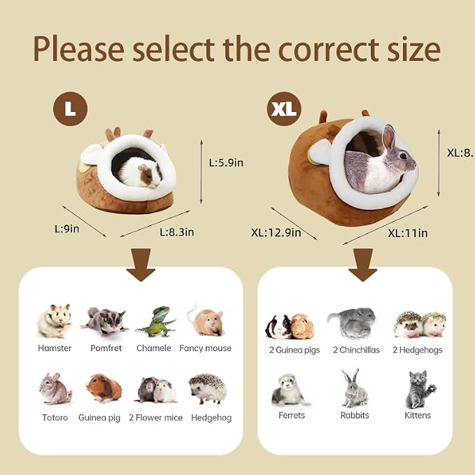 EAEDMY Guinea Pig Bed House & Hideout for Rat Bearded Dragon Hedgehog Ferret to Sleep and Hide, Guinea Pig Cage Accessories Habitat Décor (Large, 1.Sika Deer)