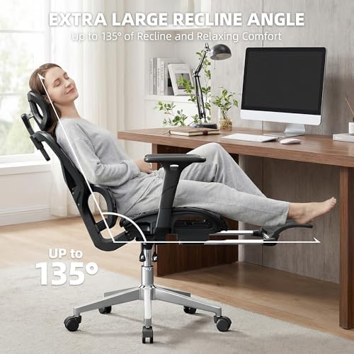Mesh Office Chair,Ergonomic Computer Chair,Adjustable Lumbar High Back Desk Chair 400lbs,4D Adjustable Armrests & Removable Headrest,Breathable Mesh Chair for Adults,Home Gaming & Workplace(Gray)