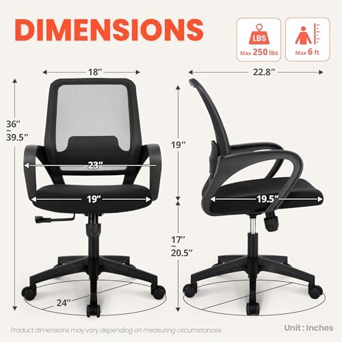 NEO CHAIR Home Office Desk Chair Ergonomic Mesh with Lumbar Support, Black
