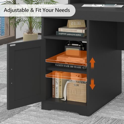65" Farmhouse Computer Desk with Drawers and Printer Stand for Home Office