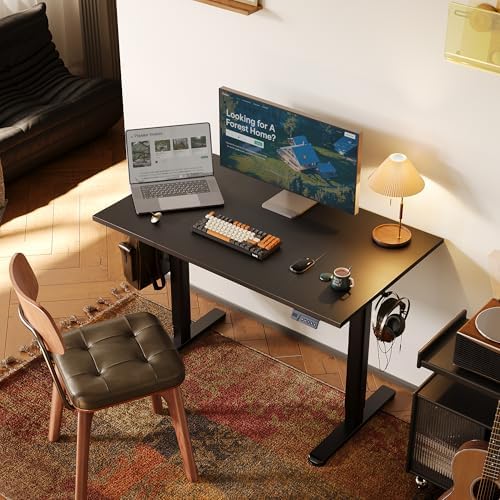 Claiks Electric Height Adjustable Standing Desk, 48x24 Inch, Deep Black