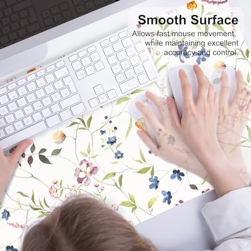 QiyI PU Leather Large Mouse Pad, 31.5" x 15.7", Watercolor Flowers