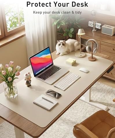 Aothia Faux Leather Desk Mat - Large Mouse Pad, Non-Slip PU Leather Blotter, Waterproof Writing Surface for Office and Home (Eggshell, 42" x 17")