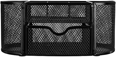 Amazon Basics Mesh Desk Organizer with Pen Holder, Pullout Drawer and Office Caddy Storage, 9.25" x 4.53" x 3.94", Black