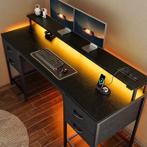 Huuger 63 inch Computer Desk with Power Outlets & 4 Drawers