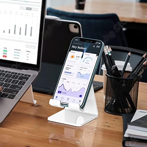 Crpich Acrylic Cell Phone Stand, Portable Phone Holder, White Phone Stand for Desk, Compatible with Phone16 15 14 13 12 Pro Max Mini 11 Plus, Switch, Android Smartphone, Pad, Tablet, Desk Accessories