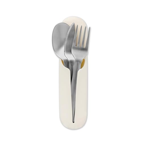 W&P Porter Stainless Steel Utensils with Silicone Carrying Case | Cream | Spoon, Fork & Knife for Meals on the Go | Portable and Compact Set