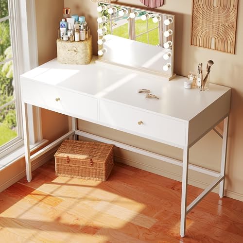 SUPERJARE White Vanity Desk with Drawers, 47 inch Computer Desk