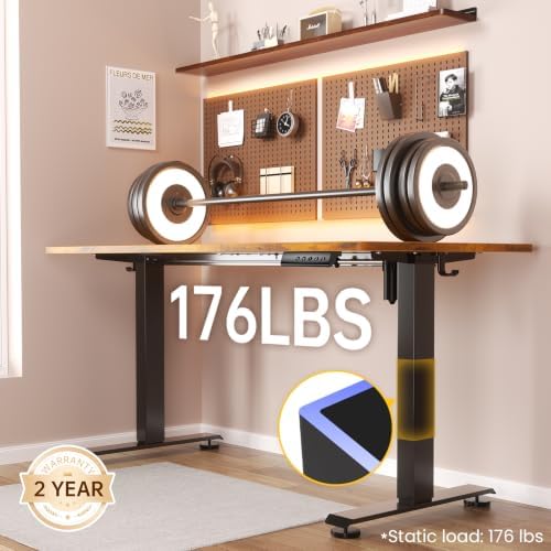 Veken 63×27.6 Inch Large Electric Standing Desk, Gaming Table, Brown