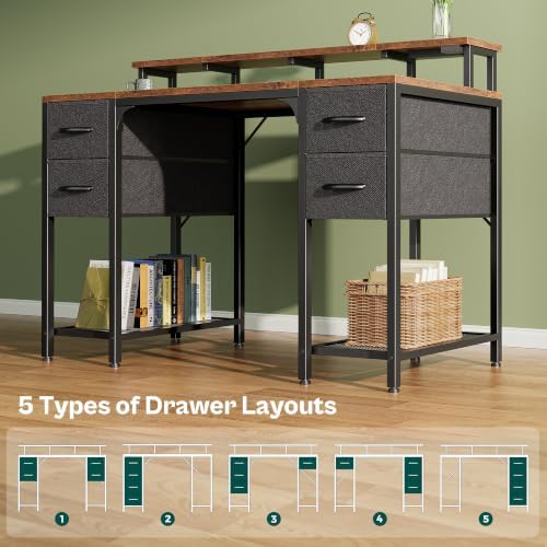Huuger 47 inch Computer Desk with Power Outlets & 4 Drawers