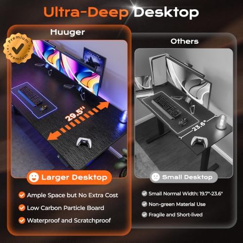 Huuger 71 x 30 Large Electric Standing Desk, Height Adjustable Computer Desk, 29.5" Deep Desktop, Stand up Gaming Office Table with 2 Hooks, 3 Preset Heights, for Home Office, Black