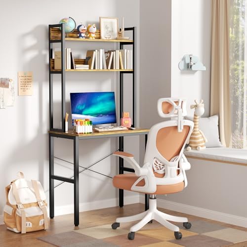 Aquzee Small Desk with Shelves, Computer Desk with Hutch, 31"