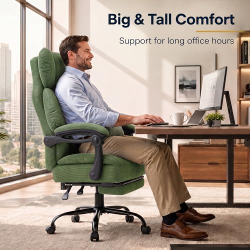 GTPLAYER Big&Tall Ergonomic Gaming Chair, Wide Spring Seat, Linkage Armrest,Green