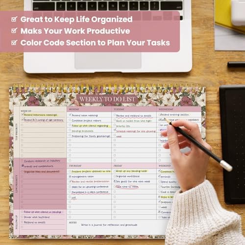 Weekly To Do List Notepad with 52 Undated Sheets（8.5"×11"）- Undated Weekly Planner Notepad for Office Desk Accessories and Supplies - Mauve Muse