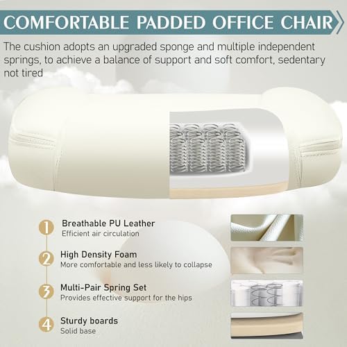 Leather Office Chair, PU Home Computer Desk Chairs with Ergonomic Back Support, 360°Swivel Free，Small Gaming Chair with Wheels and Adjustable Armrests, for Short People Use